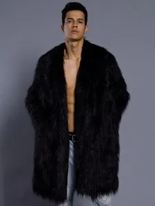 Faux Fur Coat Men Overcoat Salmon Turndown Collar Long Sleeve Winter Coat #469609
