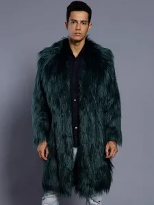 Faux Fur Coat Men Overcoat Salmon Turndown Collar Long Sleeve Winter Coat #469612