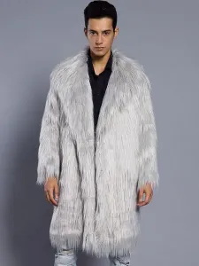 Faux Fur Coat Men Overcoat Salmon Turndown Collar Long Sleeve Winter Coat