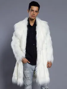 Faux Fur Coat Men Overcoat Salmon Turndown Collar Long Sleeve Winter Coat #469626
