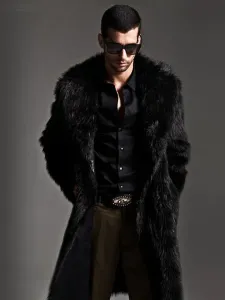 Men Faux Fur Coats Long Sleeve Oversized Collar Winter Coats