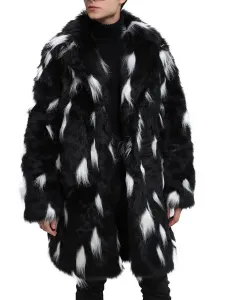 Men's Faux Fur Coats Turndown Collar Black Warm Overcoat For Winter #487141