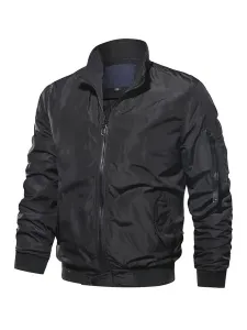 Men Denim Jacket Polyester Modern Stand Collar Long Sleeves Hunter Green Regular Fit Jacket #558330
