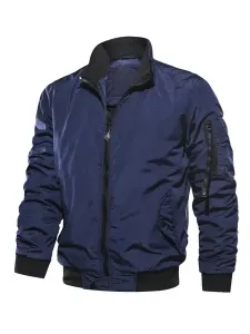Men Denim Jacket Polyester Modern Stand Collar Long Sleeves Hunter Green Regular Fit Jacket #558331