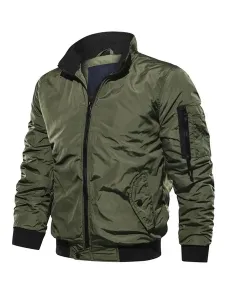 Men Denim Jacket Polyester Modern Stand Collar Long Sleeves Hunter Green Regular Fit Jacket #558332