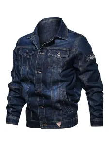 Men Denim Jackets Chic Deep Blue Deep Blue Modern Cowboy Regular Fit Jacket #558310