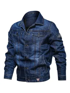Men Denim Jackets Chic Deep Blue Deep Blue Modern Cowboy Regular Fit Jacket #558311