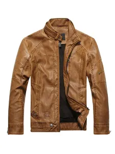 Leather Jacket For Man Casual Windbreaker Fall Coffee Brown Cool Leather Jacket #566492