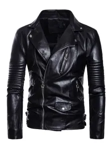 Leather Jacket For Men Casual Windbreaker Fall Black Cool Leather Jacket #566485