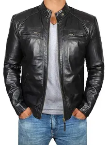 Men Leather Jacket Casual Windbreaker Fall Black Cool Overcoat #566500