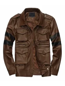 Men Leather Jackets PU Leather Long Sleeves Windbreaker Black Winter Coats #566521