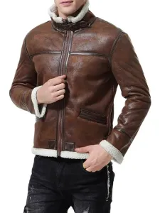 Men Leather Jackets PU Leather Windbreaker Coffee Brown Stylish Winter Coats #566531