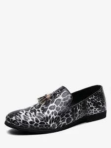 Mens Loafer Leopard Print Slip-On Prom Party Wedding Shoes with Tassel #500168