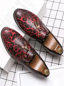 Mens Loafer Leopard Print Slip-On Prom Party Wedding Shoes with Tassel #500190