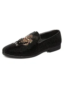 Mens Loafer Prom Party Wedding Shoes Suede Slip-On Round Toe Loafers with Rhinestones #500055