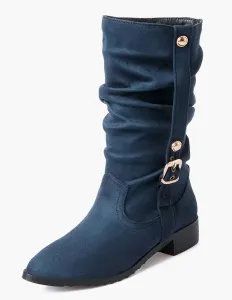 Buckle Pointed Toe Micro Suede Mid Calf Boots #455220