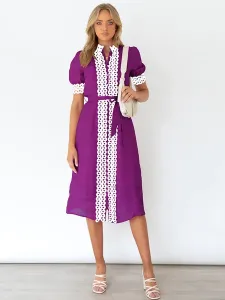 Polyester Casual Short Sleeves Midi Dress #664796