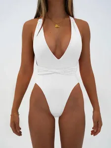 Women One Piece Swimsuits Pink Straps Neck Backless Summer Sexy Bathing Suits #664752