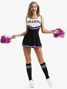 Halloween Cheerleaders Girl Costumes For Women Black Sexy Polyester Short Dress Holidays Costumes Full Set #560342