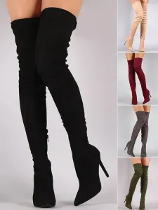 Black Tight High Boots 2023 Over Knee Boots Suede Pointed toe US4-11.5