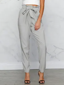 Paper Bag Pants Women Grey Drawstring Cropped Pants