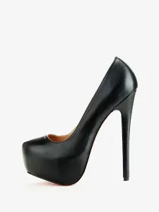 Women's Black Pu leather Platform Heels stilettos Pumps Heeled Shoes #456843