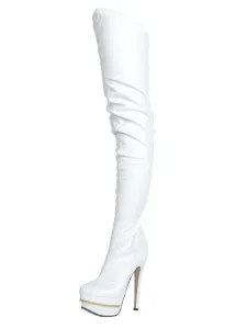 Pole Dance Shoes Red Sexy Boots Over Knee Women's Platform Round Toe Zip Up Thigh High Boots #468368