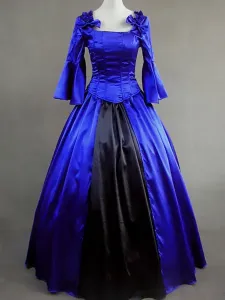 Victorian Dress Costume Blue Satin Ruffle Ball Gown Victorian era clothing Halloween #458615