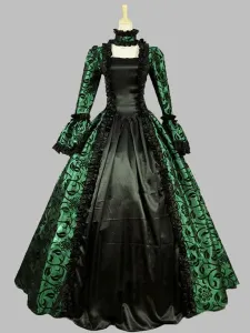 Victorian Dress Costume Women's Baroque Lace Ruffles Green Marie Antoinette Long Sleeves Victoria Era Clothing Party Dresses Halloween #468011