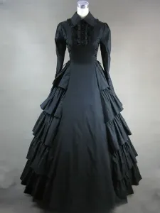 Victorian Dress Costume Women's Black Long Sleeves lapel Ruffles Ball Gown Victorian Era Clothing Retro Dress Costume Halloween