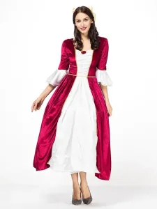 Victorian era Clothing Retro Costume Women's Princess Queen Red Round Neck Half Sleeves Costume Vintage Dresses