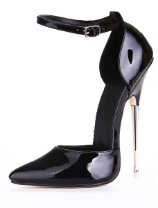 Black Pointed Toe Patent Ankle Strap Sexy High Heels #452952