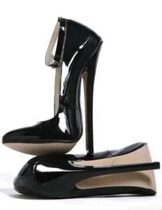 Sexy High Heels Black Ankle Straps Patent Sky High Pumps #457308