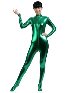 Dark Green Adults Bodysuit Cosplay Jumpsuit Shiny Metallic Catsuit #456055