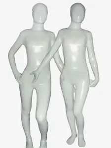 Halloween Unisex White Shiny Metallic Zentai Suit