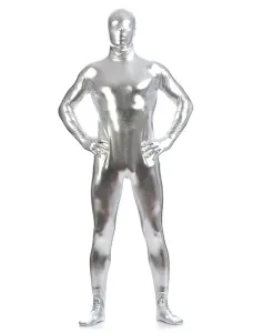 Silver Zentai Suit Adults Full Body Shiny Metallic Bodysuit for Men #456115