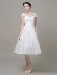 Short Wedding Dress Tulle Sweetheart A-Line Knee-Length Bridal Dress Free Customization