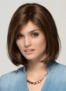 Straight Short Wigs Women's Side Parting Brownish Black Synthetic Hair Wigs With Inward Ends