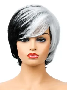 Synthetic Wigs Black+White Natural Wave Heat-resistant Fiber Tousled Short Women's Short Wig For Women