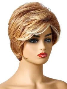 Synthetic Wigs Coffee Brown Natural Wave Heat-Resistant Fiber Tousled Short Women Short Wig