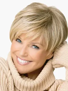 Women Short Wig 2023 Flaxen Side Swept Bang Layered Straight Synthetic Wigs
