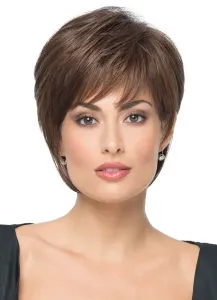 Women Short Wigs 2023 Straight Boycuts Brownish Black Synthetic Hair Wigs With Side Swept Bangs
