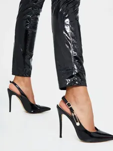 Women High Heels Stiletto Heel Pointed Toe PU Leather Black Slingback Heels #648777