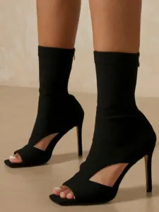 Women Booties Stiletto Heel Peep Toe Black Summer Boots #648380