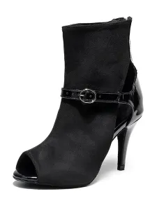 Women Peep Toe Buckle Stilettos Booties in Black #581055