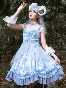 Sweet Lolita JSK Dress Baby Blue Sleeveless TieredÂ Bows Lace Lolita Jumper Skirts #513817