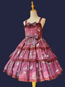 Sweet Lolita JSK Dress Polyester Sleeveless Bowknot Navy Blue Lolita Jumper Skirt #648869
