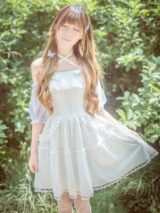 Sweet Lolita Dress Lace Ruffle Chiffon Lolita Jumper Skirt #462051