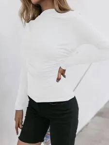 Women Blouse White Long Sleeves High Collar Polyester T Shirt #565591