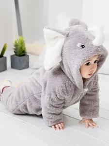 Elephant Kigurumi Pajamas Toddler Grey Onesie Flannel Kids Winter Jumpsuit Carnival onesie pajamas #477336
